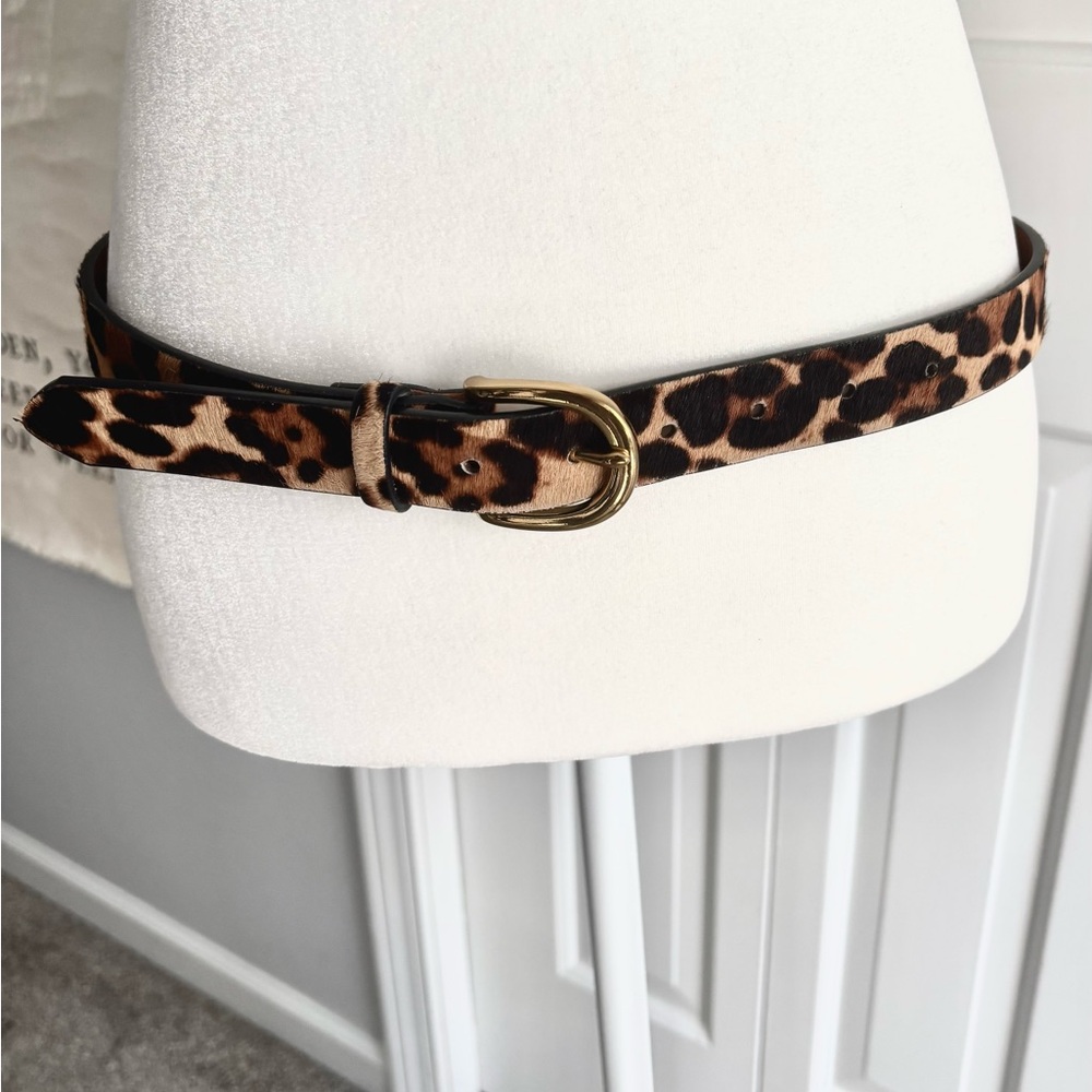 J. Crew Leopard Print Belt with Gold Buckle